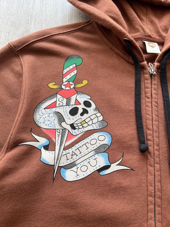 Vintage Ed Hardy Y2K Brown Baggy Zip up Hoodie by Christian
