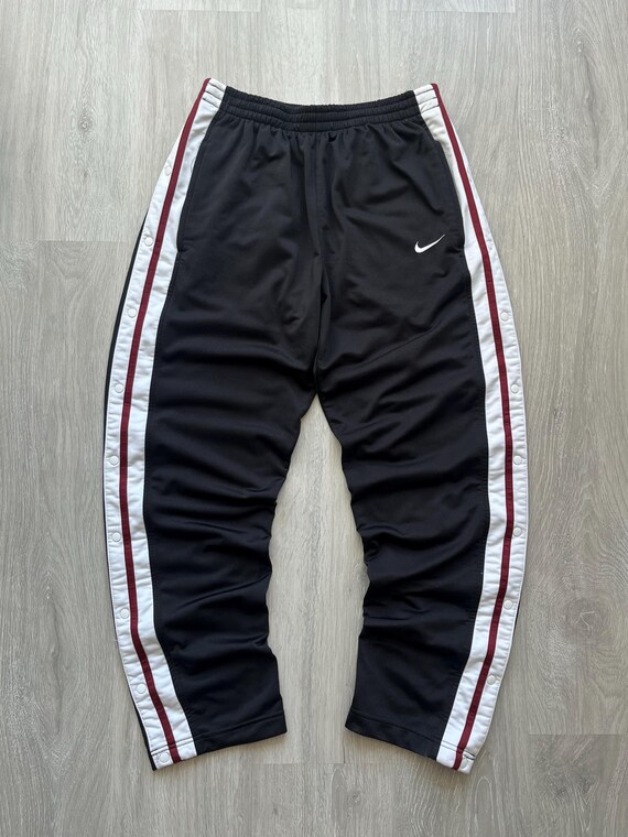 Nike Vintage Black Button Up Track Pants Joggers Mini Swoosh Logo
