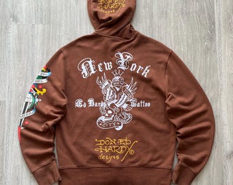Vintage Ed Hardy Brown Zip up Hoodie by Christian Audigier Big