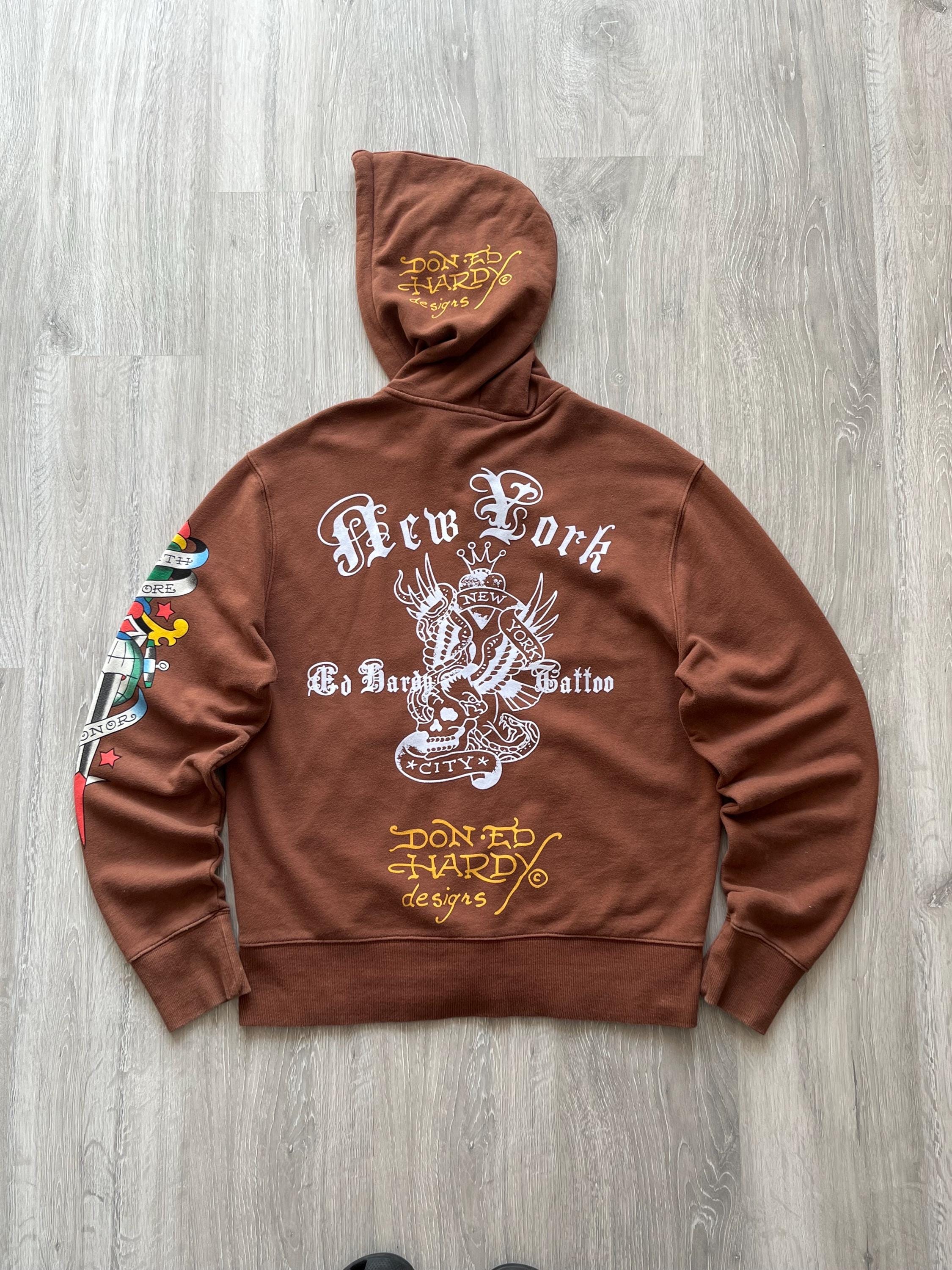 Vintage Ed Hardy Brown Zip up Hoodie by Christian Audigier Big
