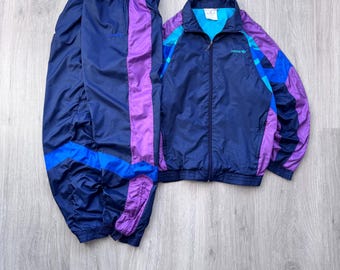 Ensemble survêtement en nylon vintage des années 90 Adidas pantalon + veste multicolore