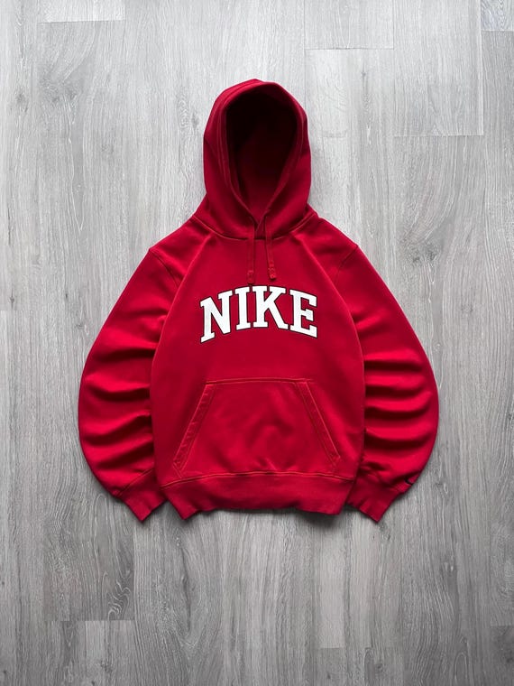 Vintage Nike Red Baggy Hoodie Y2K Big Nike Center Logo 00s - Etsy