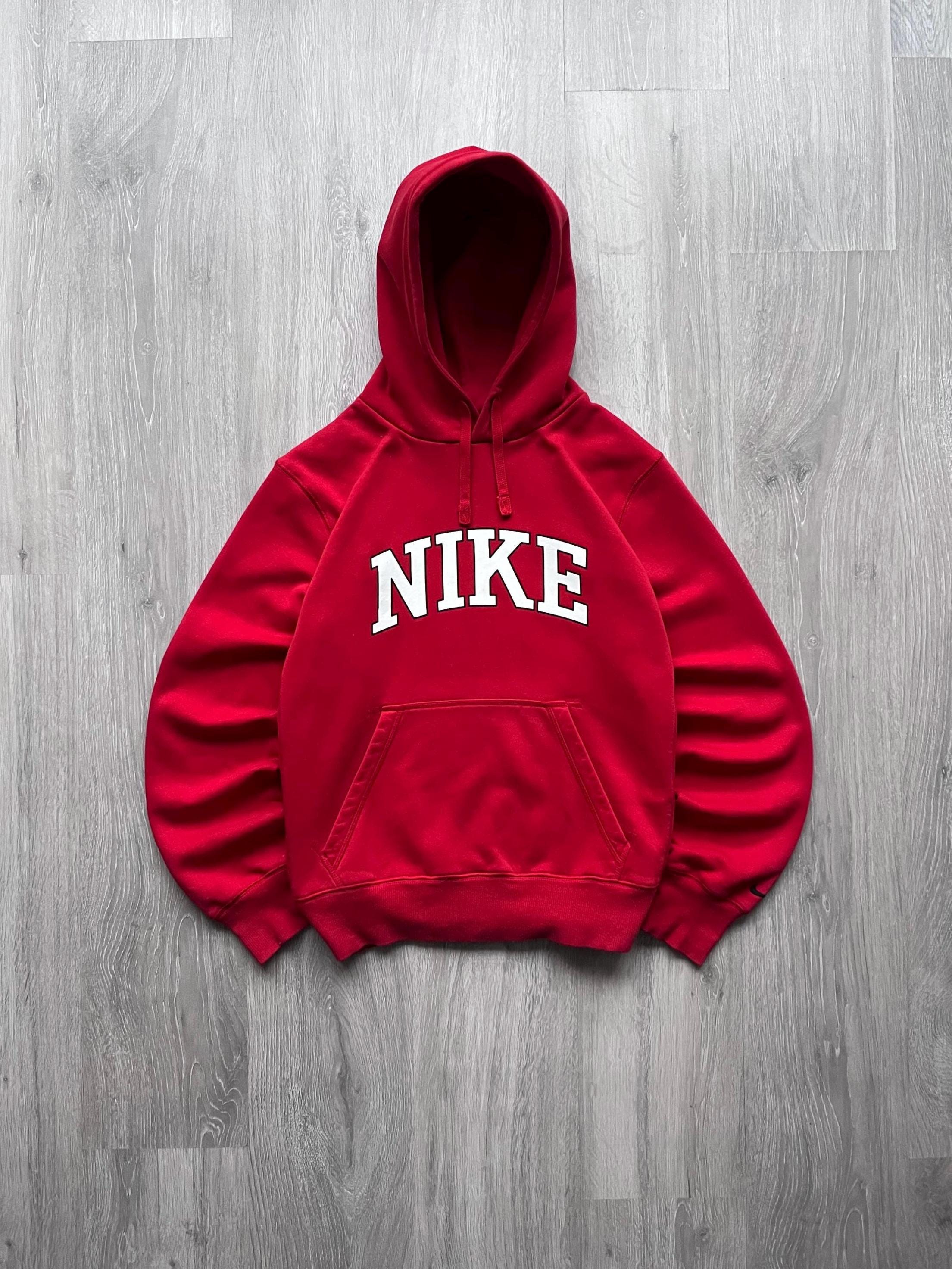 90s 00s OLD NIKE hoodie パーカー y2k 短丈 tシャツ Vintage Nike Red Baggy Hoodie Y2K Big Nike Center Logo 00s - Etsy