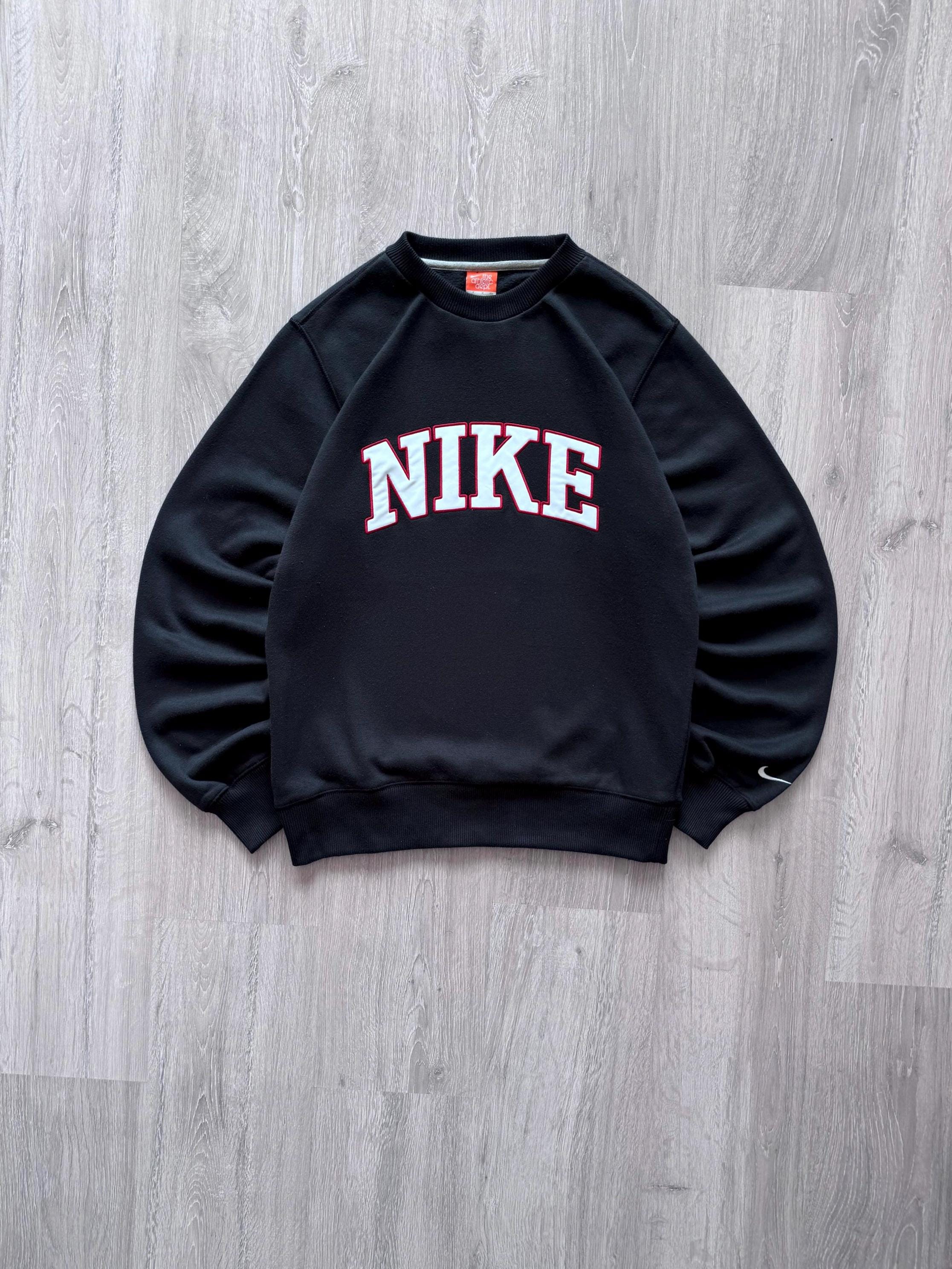 Nike Vintage Y2K Baggy Crewneck Black Sweatshirt Big Center Nike