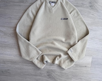 Vintage Reebok Fleece Sweatshirt Beige Baggy Fit Mens Large Y2K