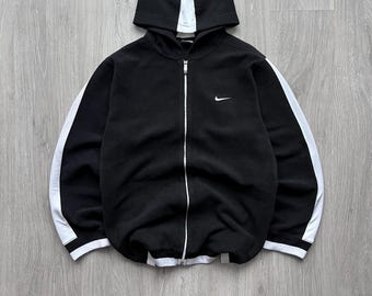 Sudadera con capucha Nike Y2K negra con cremallera y minilogotipo Swoosh, años 2000