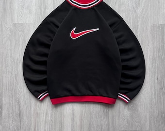Vintage Nike 90’s Black Crewneck Sweatshirt Retro Style Big Swoosh Embroidered Logo