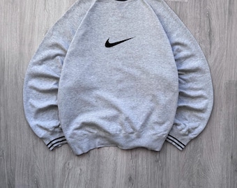 Vintage Nike 90's Baggy Crewneck Sweatshirt Gray Center Swoosh Embroidered Logo Y2K