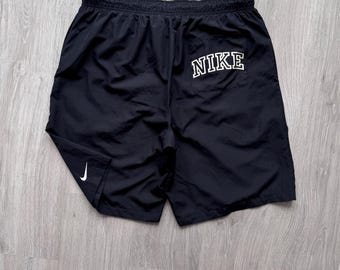Vintage Nike Black Nylon Shorts Mini Swoosh Big Nike Logo Men’s Large Y2K 00’s