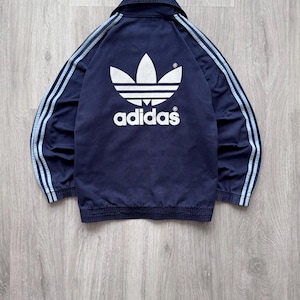 Vintage Adidas 90-tals rugbytröja Anorak 3 ränder Stor Adidas-logotyp