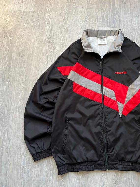 Vintage 90s Adidas Black Nylon Track Jacket: L-XL Windbreaker - Etsy