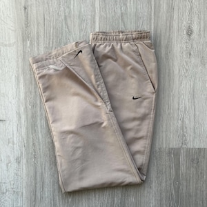 Nike Vintage Y2K Beige Nylon Baggy TrackPants Joggers Mini Swoosh Logo