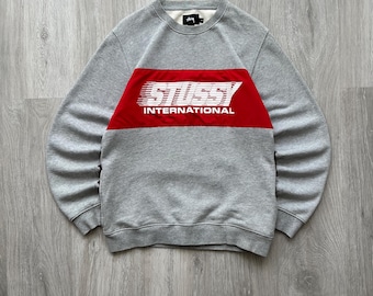Sudadera vintage Stussy International de cuello redondo con logo grande en el centro, de nailon, estilo Y2K