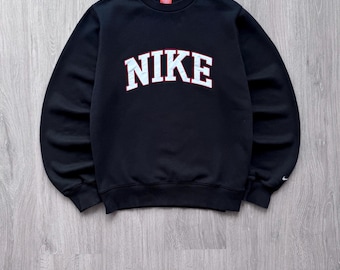 Vintage Nike 00's Baggy Crewneck Black Sweatshirt Big Center Nike Embroidered Logo
