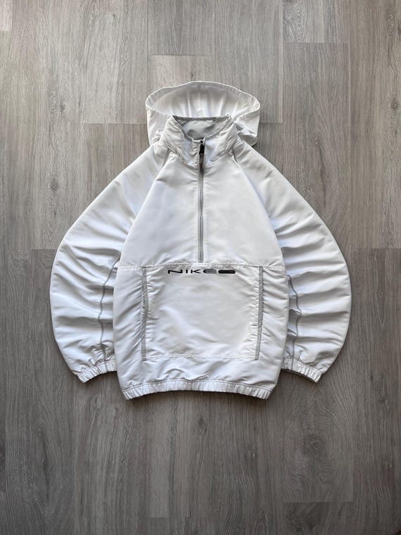 Vintage Nike 1/2 Zip Nylon White Anorak Jacket Center Nike Swoosh