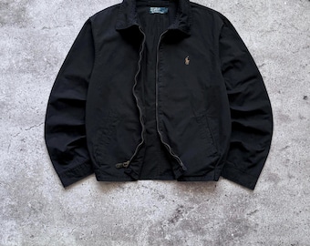 Chaqueta bomber Harrington negra vintage de Polo Ralph Lauren de los años 90, de algodón, talla grande, con logo de mini caballo, estilo Y2K.