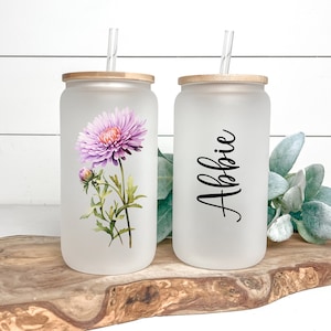 Personalized Birth Flower Glass Cup Tumbler, Gifts for Her, Mother&#39;s Day Gift, Bridesmaid Proposal Gift, Graduation Gift, Custom Coffee Cup
