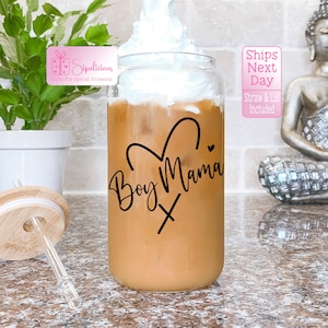 Mom Iced Coffee Glass Cup - Gifts for Mom - Pregnancy Announcement - Baby Shower Gift - Mom Boy Era - Mother&#39;s Day Gift