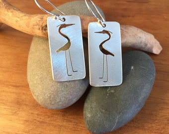 Heron Enameled Silver Plated Wire Earrings Heron Enameled Silver Plated Wire Earrings