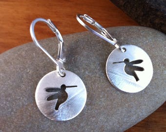 Hummingbird Earring -Sterling silver 1/2" round