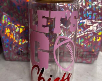 Chiefs Glass Cup | 16oz Glass Cup | Kansas City Chiefs Cup |  Football Season Cup | Iced Coffee Cup | KC Chiefs Football Libbey |
