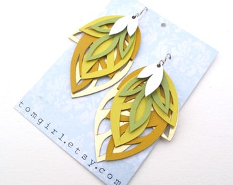 Yellow Leather Beauties 4 layer Earrings