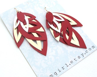 Red, Gold, and Silver Leather earrings