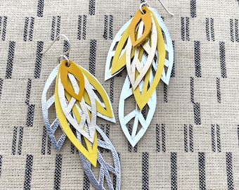 Yellow Leather Leaf Earrings