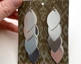 Silver Metal Cascade Leather Earrings