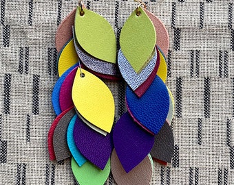 Multi Color Leather Cascade Earrings