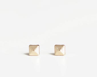 4mm Studs. Super tiny square pyramid earrings. Geometric Earrings. Minimalist Earrings. Surgical Steel Stud Earrings. Gold and Silver