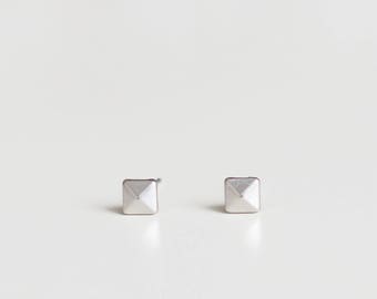 4mm Studs. Super tiny square pyramid earrings. Small Geometric Earrings. Surgical Steel Stud Earrings. Gold and Silver. Gift for Minimalist