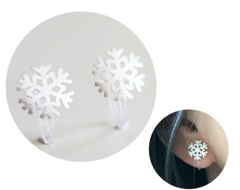 10.5mm Sterling Silver Snowflake Invisible Clip On Stud Earrings. Non Pierced Earrings. Matte Silver Snowflake Earstuds. Gift for Her