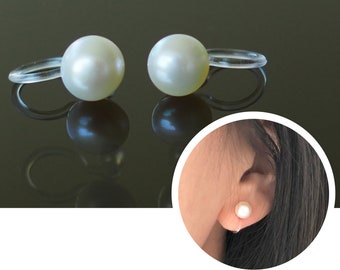 3/4.5/6mm White Freshwater Pearl Invisible Clip On Stud Earrings. Pearl Stud. Simple Non Pierced Earrings. Gift for Her. Gift for Mom