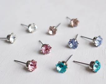 Choose Your Color. Timeless 6mm Swarovski Crystal Diamond Cut Stud Earrings. Nickel Free Post. Bridal Earrings. Gift for Bridesmaids