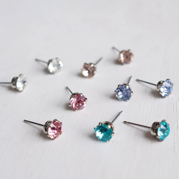 Choose Your Color. Timeless 6mm Swarovski Crystal Diamond Cut Stud Earrings. Nickel Free Post. Bridal Earrings. Gift for Bridesmaids