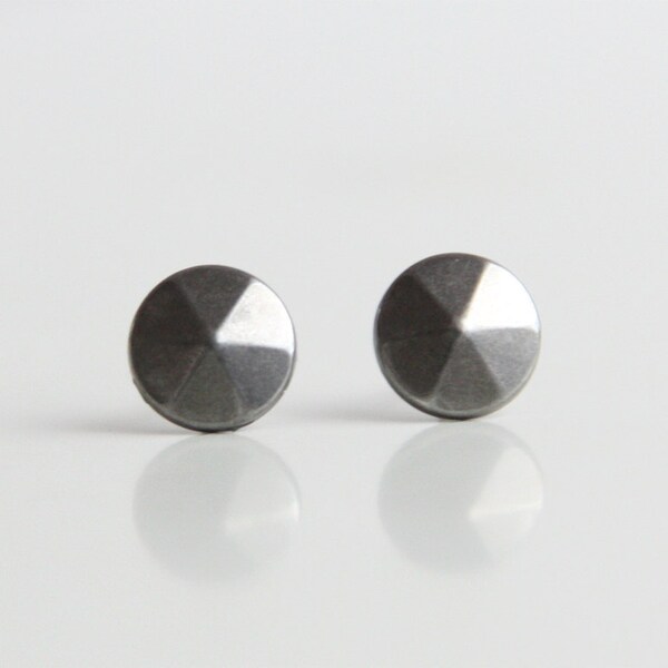 Rock Geometric Gun Metal Stud Earrings. Charcoal Grey. Dark Grey. Surgical Steel Earrings Post. Gift for Her. Gift for Him
