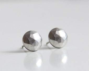 Space Rock Geometric Matte Silver Metal Stud Earrings. Surgical Steel Earrings Post. Gift for Her. Gift for Him