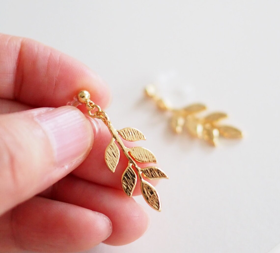 Gold Leaf Branch Invisible Clip on Earrings. Nonpierced Etsy Australia