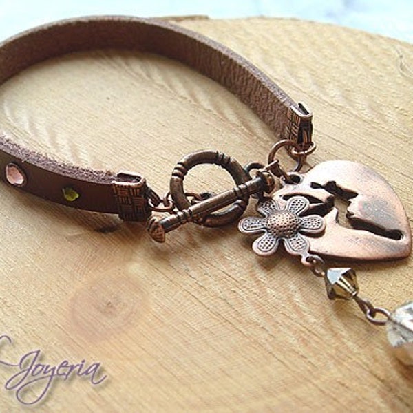 Vintage Tinkerbell Heart Leather Toggle Bracelet