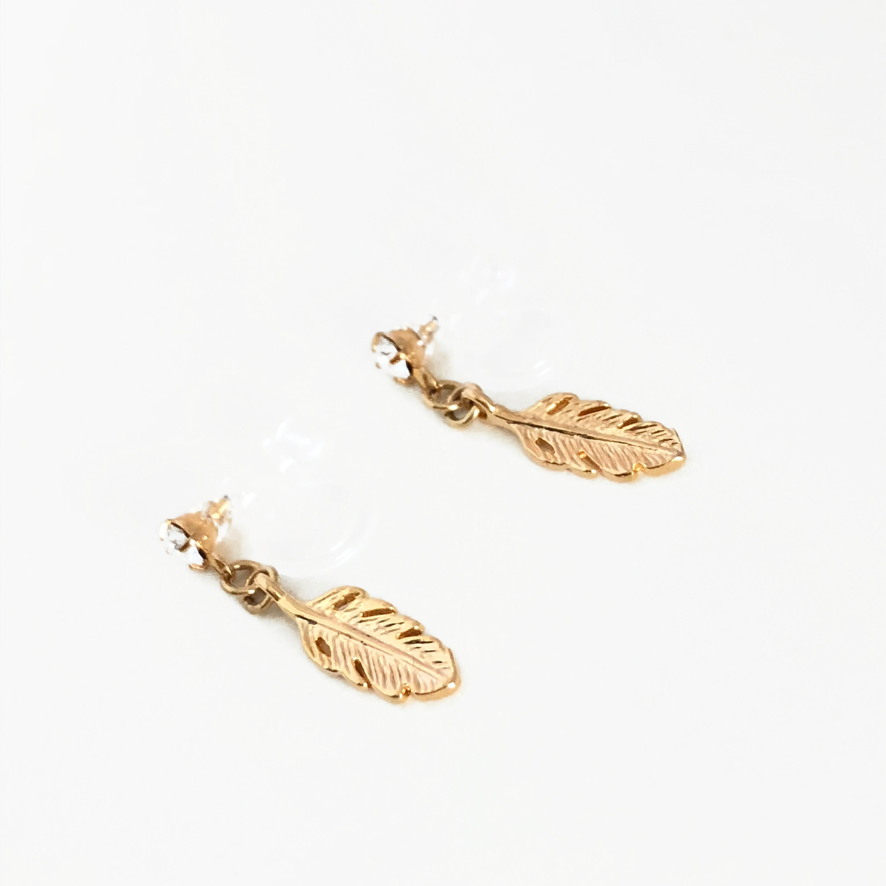 Gold Boho Feather Invisible Clip on Earrings. Bohemian Etsy