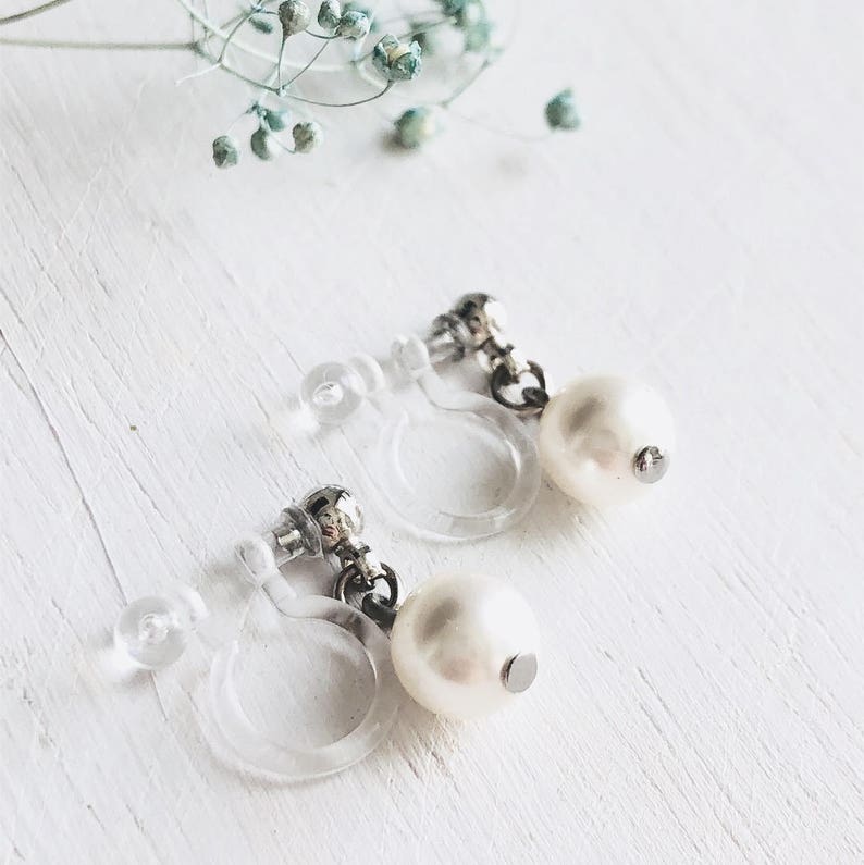 Classic Swarovski White Pearl Invisible Clip On Earrings. Etsy