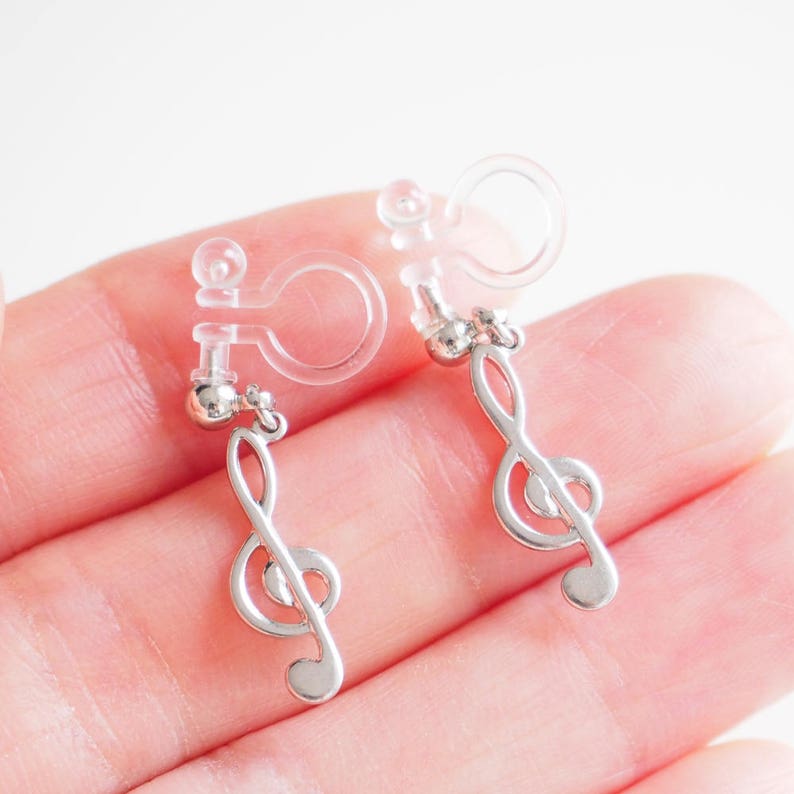 Simple Silver Music Note Charm Earrings. Treble Clef Invisible Etsy