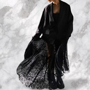 Long Boho Skirt, Maxi Lace long Skirt, Tulle Transparent Skirt ,Vintage Y2k Clothes, Gothic Black Skirt zdjęcie 2