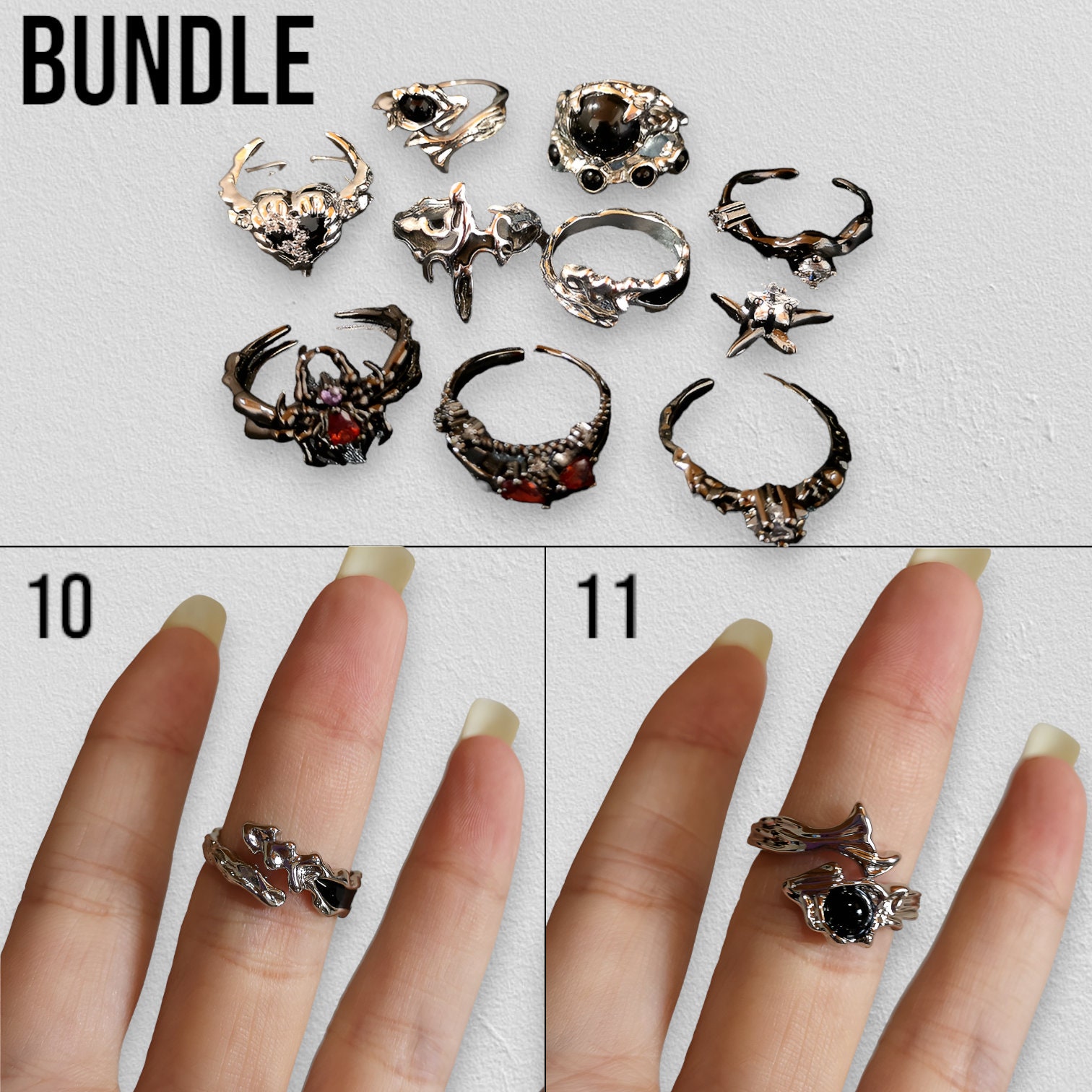 Grunge 90s Rings Set, Irregular Women Vintage Ring, Heart Stars Spider ...