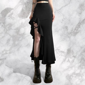 Gothic Long Black Skirt, Maxi Skirt, Cotton Skirt, Boho High Waist Skirt, Y2k Summer Long Skirt, Festival Outfit Rave, Vintage Clothes, zdjęcie 2