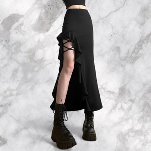 Gothic Long Black Skirt, Maxi Skirt, Cotton Skirt, Boho High Waist Skirt, Y2k Summer Long Skirt, Festival Outfit Rave, Vintage Clothes, zdjęcie 3