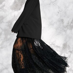 Long Boho Skirt, Maxi Lace long Skirt, Tulle Transparent Skirt ,Vintage Y2k Clothes, Gothic Black Skirt zdjęcie 5