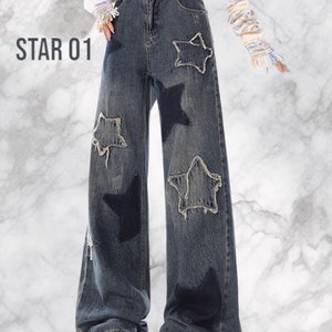 Pantalon ample rose avec étoiles, Vêtements Année 2000, Pantalon large, Streetwear Harajuku Année 2000, Vêtements harajuku Année 2000 STAR01