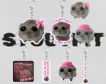 Girlfriend Gift Meme Key Chain. Girl Sad Hamster, Meme Gifts Funny, Girlfriend Boyfriend Car Gift, Sticker Meme Hamster Bag Accessory